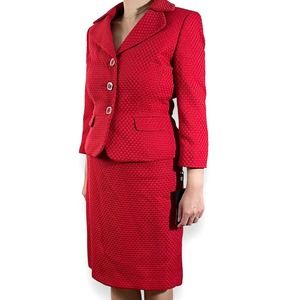 NWT Tahari ASL Red Textured Blazer Skirt Suit Matching Two Piece Set Size 6
